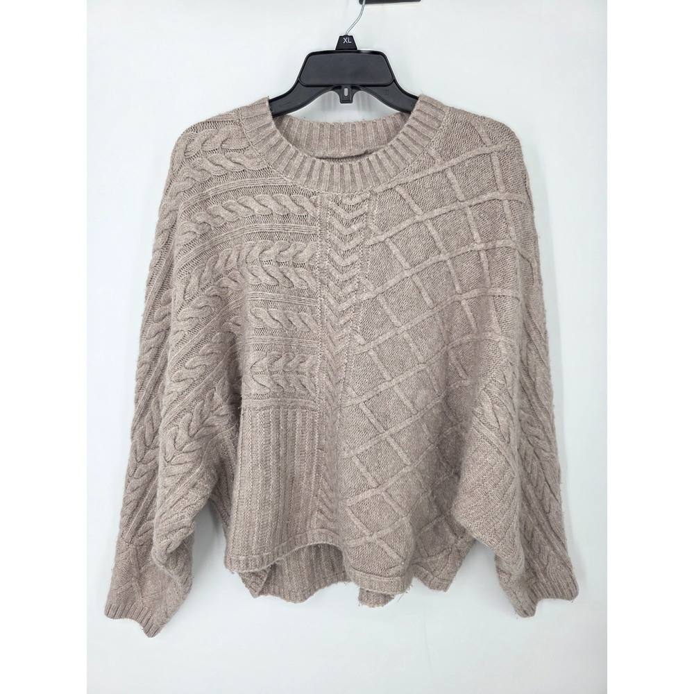 Abercrombie & Fitch Women Taupe Mixed Cable Knit Chunky Relaxed Sweater L/XL